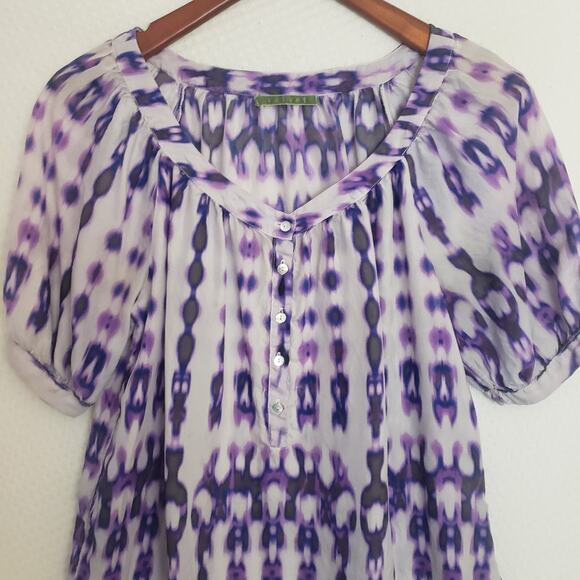 Velvet Brand Women’s 100% Silk Purple Printed Peasant Blouse Tunic Boho‎ Med - Picture 2 of 11